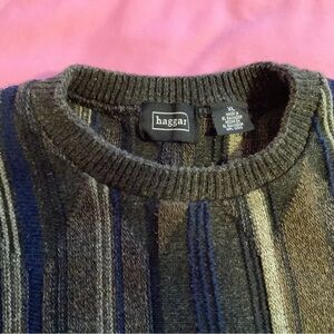 Haggar Men's Striped Crewneck Sweater - Black, Gray, and Brown